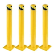 Safety Bollard 4 Packs, Height Bollard Post, 4.5 Inch Diameter, Yellow Safety Steel Bollard Post with 16 Anchor Bolts, for Traffic Control, Driveway Barrier, Parking Pole